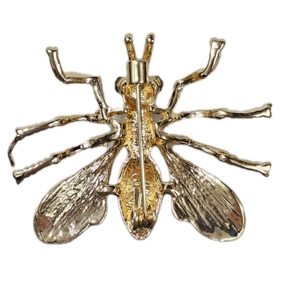 Gold Tone Bee Brooch Pin with Rhinestones & Enamel Wings Insect VTG - Picture 5 of 6